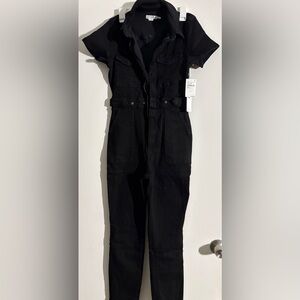 Good American “Fit for Success” Black Short-Sleeve Jumpsuit